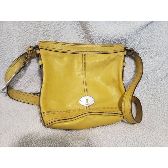 Fossil Bags Vintage Leather Fossil Mustard Yellow Crossbody Purse